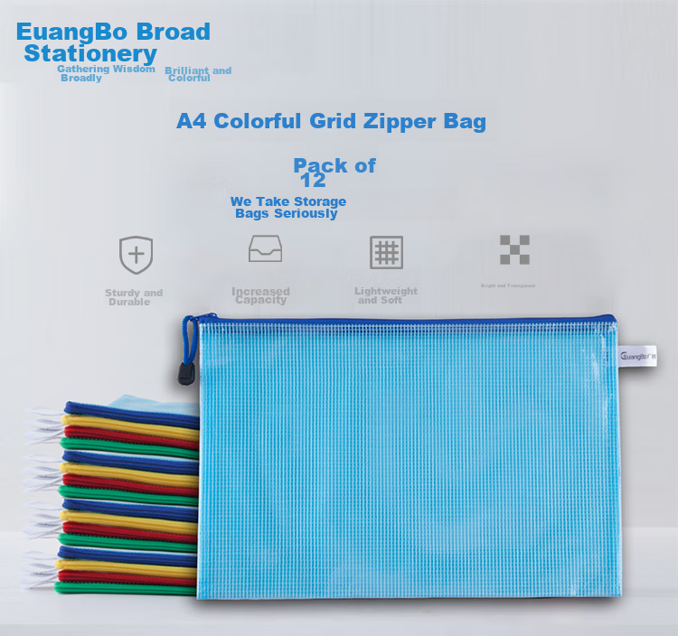 GuangBo 12-Pack A4 Waterproof Mesh Zipper Document Bags / Colorful File Folders, Random Single Color A6112 1