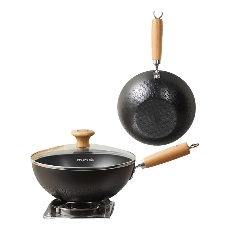 COOKER KING Small Iron Wok, Frying Pan for Home Use, Flat Bottom Pan, Baby Food Pot, Single Serving Pan for Induction Cooker, 20cm