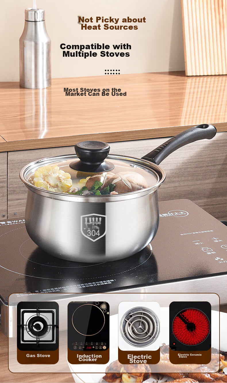 BSITN 304 Stainless Steel Non-Stick Milk Pot, 16cm Small Milk Pot, Baby Food Milk Pot, Compatible with Gas And Induction Stoves, 1528 9