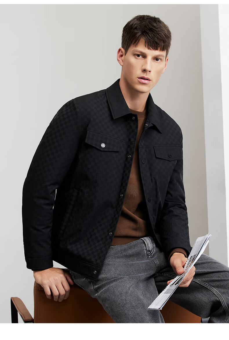 DANCING WOLVES [Lining Padded] Checkered Workwear Lapel Jacket, Warm Windproof Men's Coat, Army Green, Size 165 10