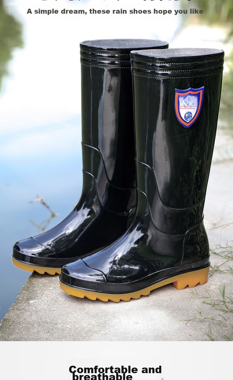 Huili Rain Boots for Men, Waterproof Outdoor Wear-Resistant Rubber Shoes, Non-Slip Rain Boots, Overshoes HL822866, Mid-Calf, Black, Size 44 5