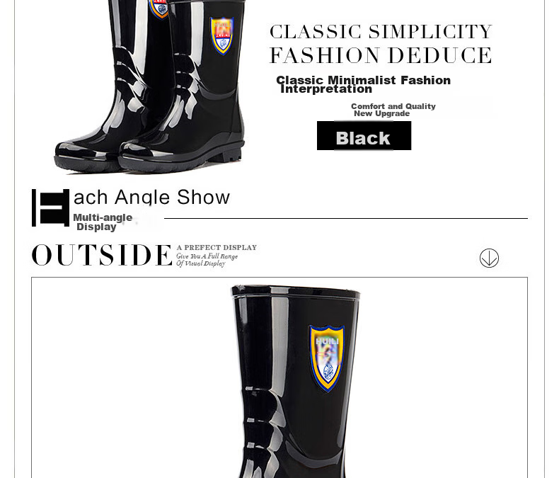 Warrior Women's Fashionable Adult Rain Boots Waterproof Shoes Rubber Shoes Overshoes Water Boots HL86S Black Tall 40 5
