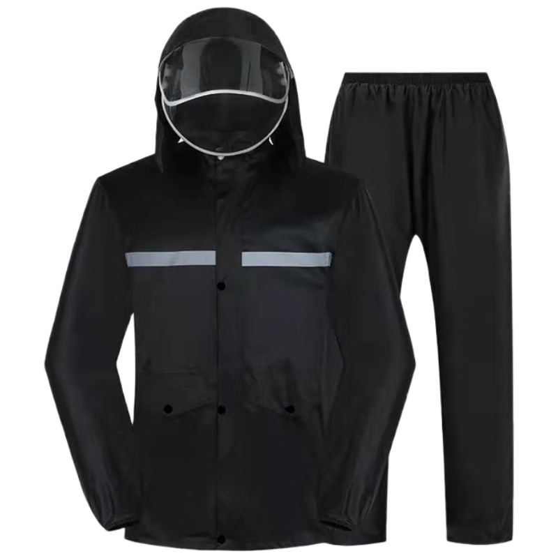 Minggu Raincoat, Two-Layer Separate Rain Jacket And Pants Set, Heavy Rain Protection, Rider Reflective Raincoat, Traffic Black XXXL CW820820