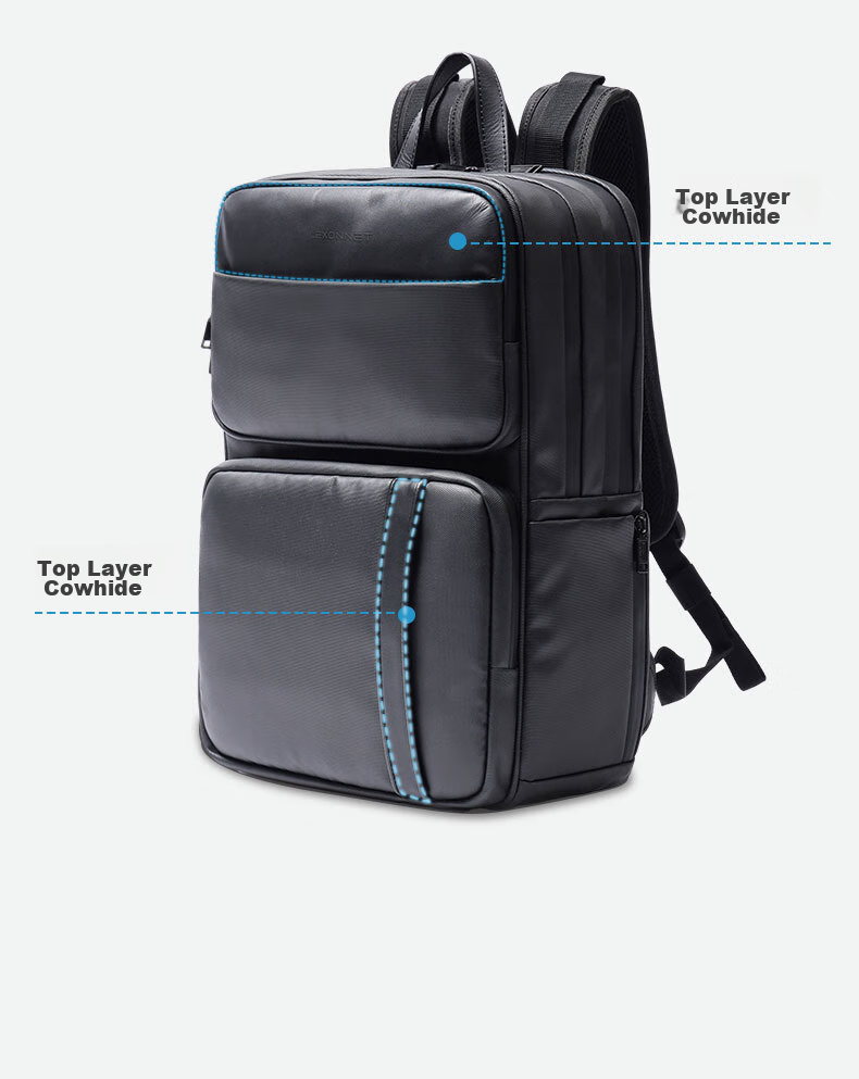 LEXON Men's Backpack, 15.6/16 Inch Laptop Bag, Genuine Leather Business Backpack, Large Capacity Travel Schoolbag 4