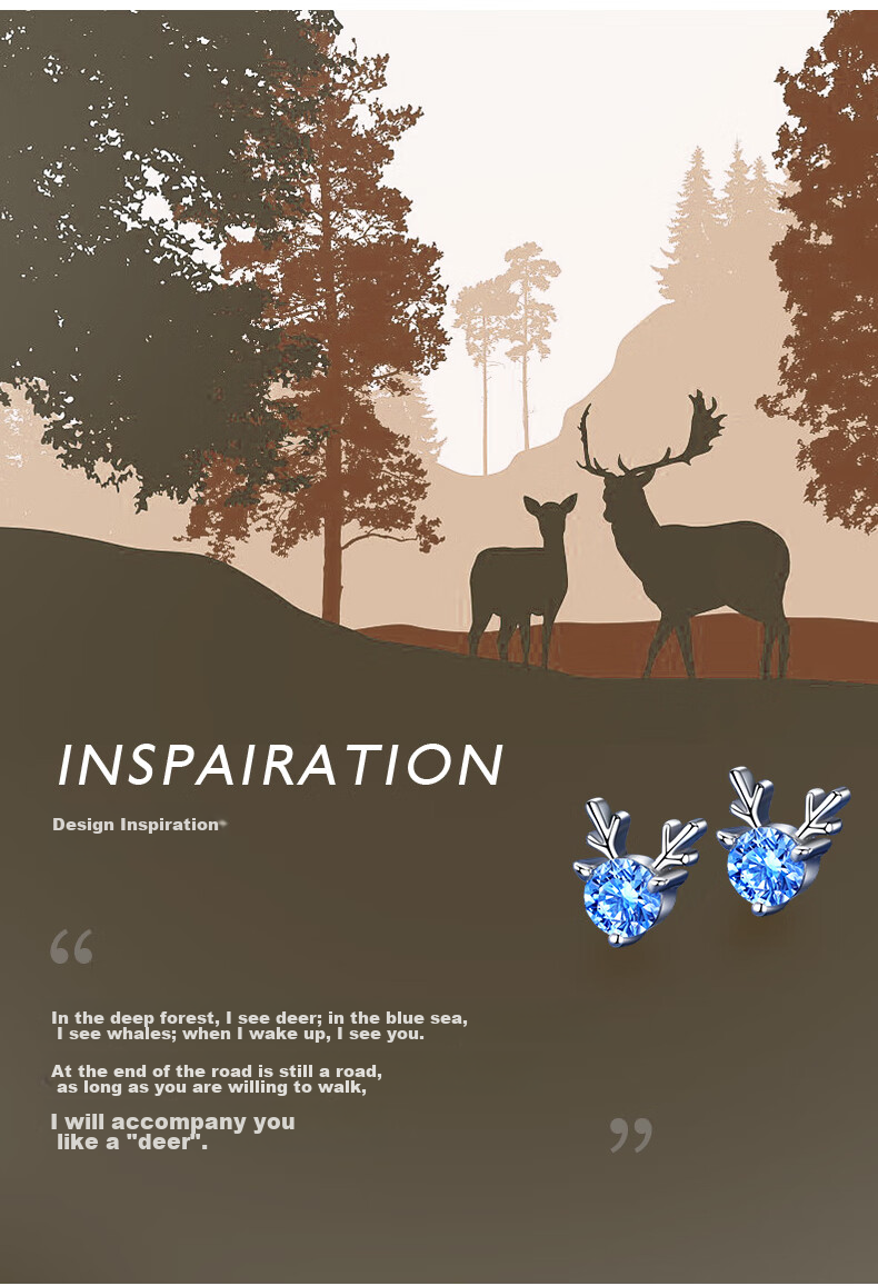 GLTEN Swarovski Zirconium Deer with You Pure Silver 999 Earrings, Women's Ear Studs And Hoops, Birthday Gift for Girlfriend Or Wife 2