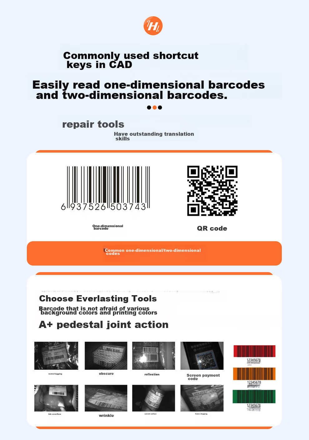 Haikangwei Shidaoqiren Barcode Scanner for One-Dimensional And Two-Dimensional Codes, Express Delivery, Supermarket Cashier, Logistics Warehouse, Pharmaceutical Traceability Barcode, High-Density Scanner MV-IDH3000 Series 4