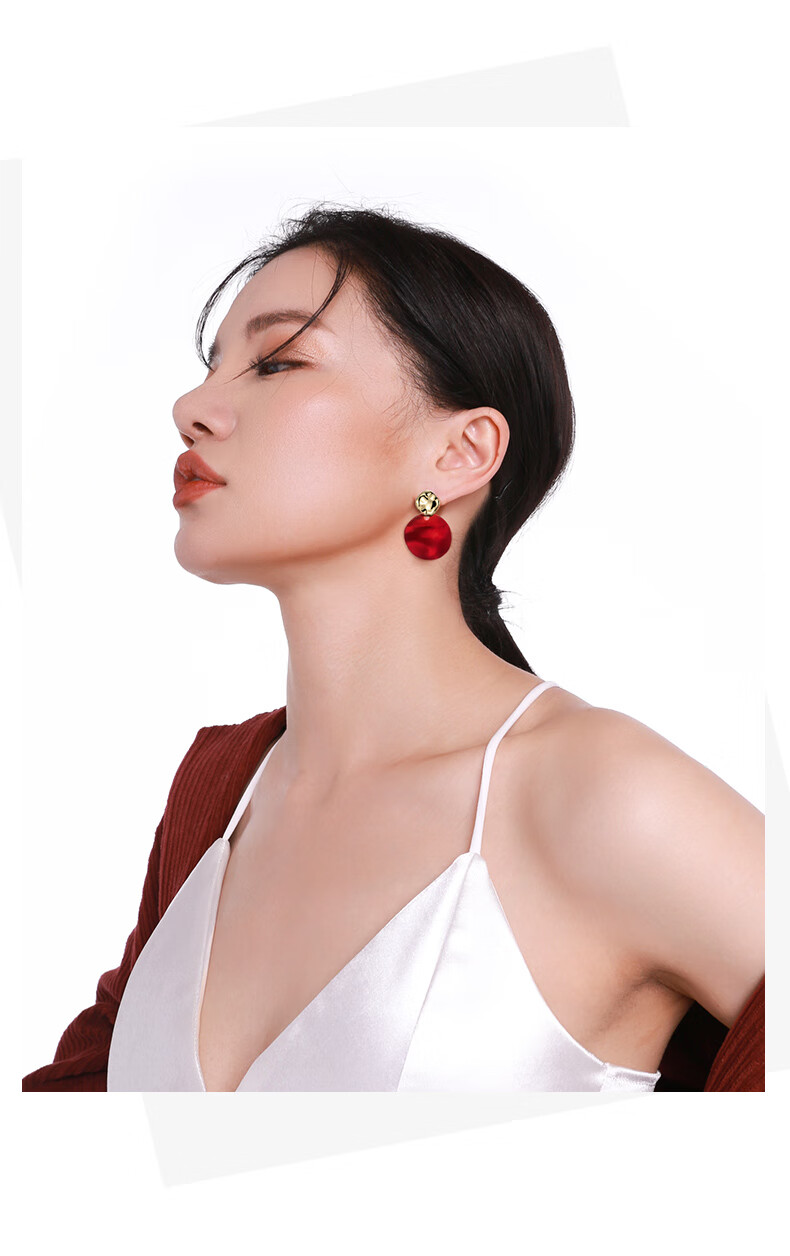 Qlady Red Earrings for Women, 2026 New Year Vintage Hong Kong Style Elegant Silver Stud Earrings, Women's Hoop Elegant Ear Jewelry, Gift 3
