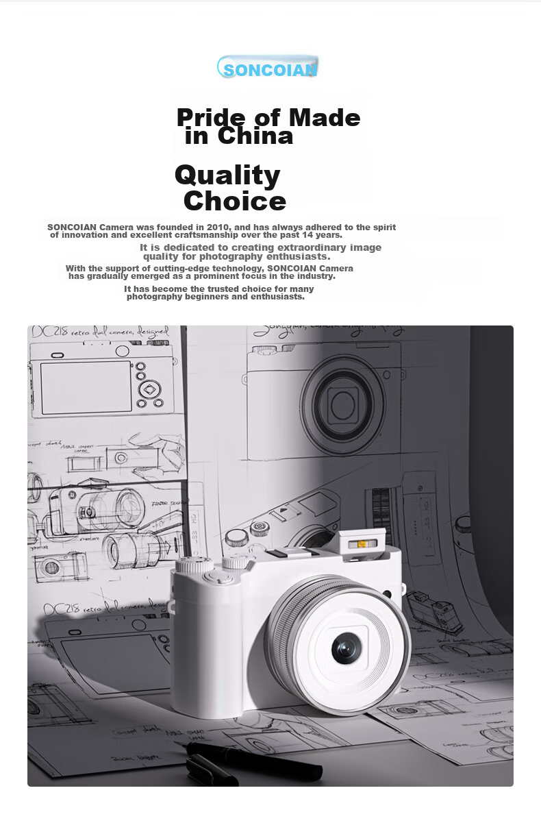 SONGDIAN Digital Camera with Dual Front And Rear Sensors, 4K High-Definition Mirrorless Camera for Vlogging, Portable, Entry-Level Student Camera DC218 White + Wide-Angle Lens 256GB Memory 3
