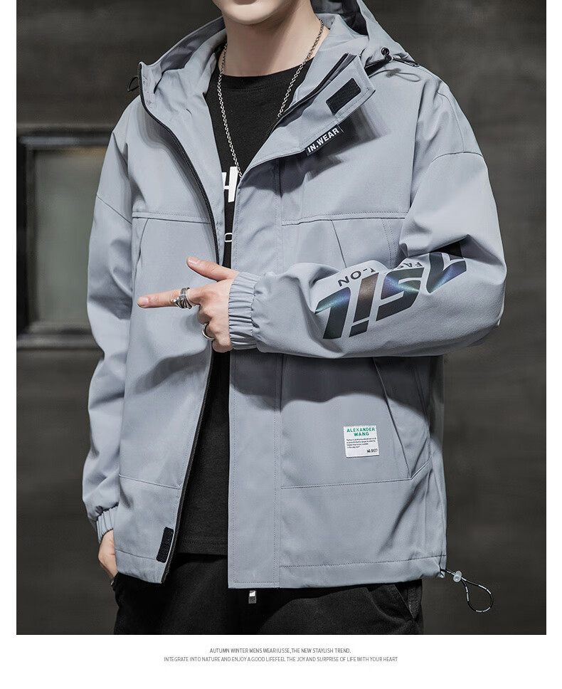 PLAYBOY Men's Jacket Outdoor Coat Casual Hooded Workwear Trendy Black - 3XL 14