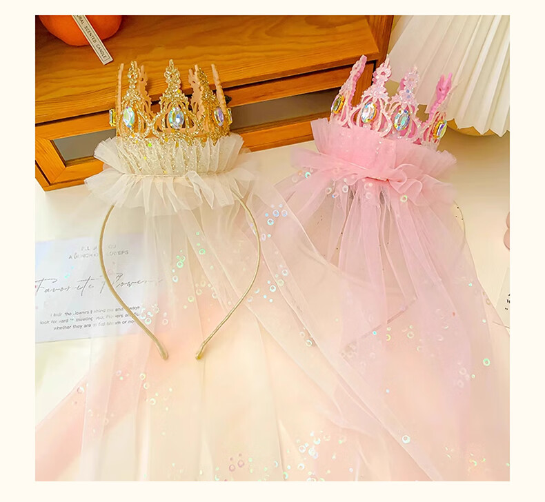 Duomeiyi Birthday Hat, Birthday Scene Decoration, Girl Adult Dress-Up, Children's Birthday Decorations, Props, Pink Crown, Veil 10
