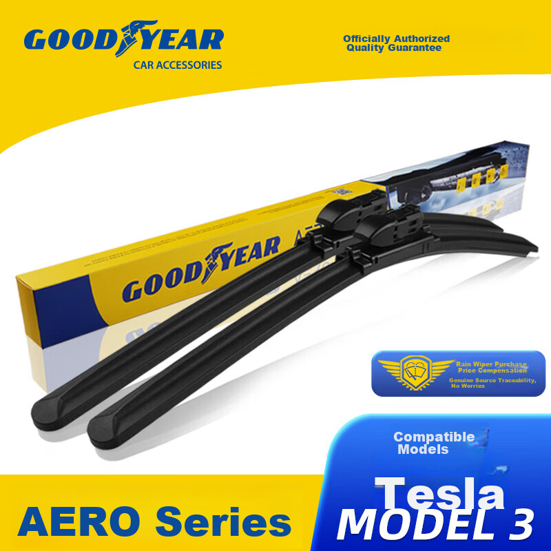 Goodyear AERO Series Tesla Model 3 Windshield Wiper Blades, Specialized Boneless Rubber Strip, TESLA Maodou 3 Wiper Blade