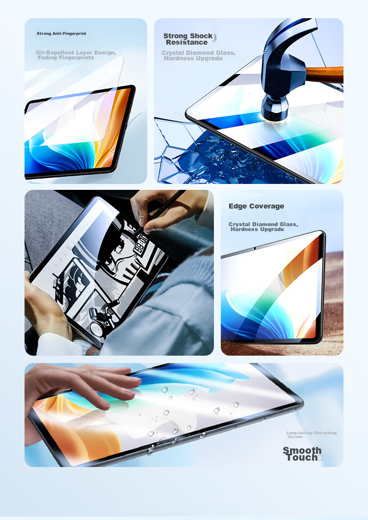 BIAZE Tempered Glass Screen Protector for OPPO Pad Air2 2024 Model, 11.4-Inch Tablet Computer, HD Clear Anti-Scratch Anti-Abrasive Full Coverage Film PM212-HD 2