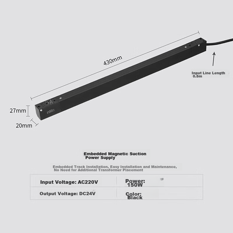 NVC Magnetic Track Light, Recessed LED Spotlight, Living Room Lighting without Main Light, Low-Voltage Power Supply, 150W, 24V