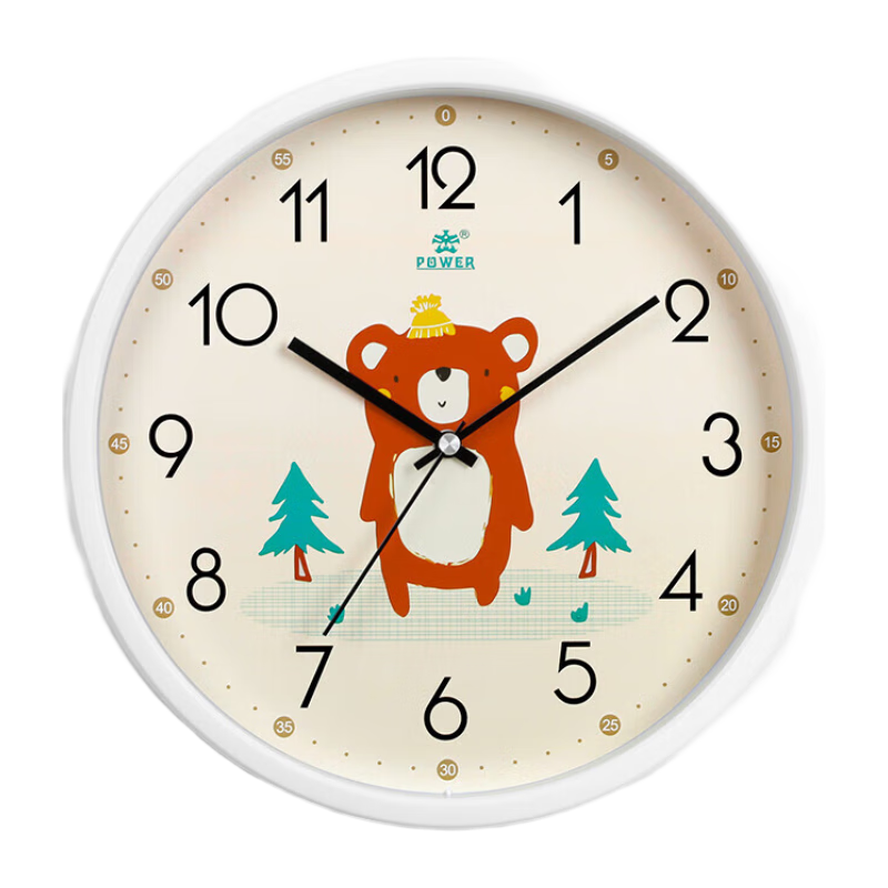 POWER Bawang Children's Wall Clock Bedroom Clock Cute Student Hanging Clock Slant Clock Cartoon Student Time Recognition 30cm W7