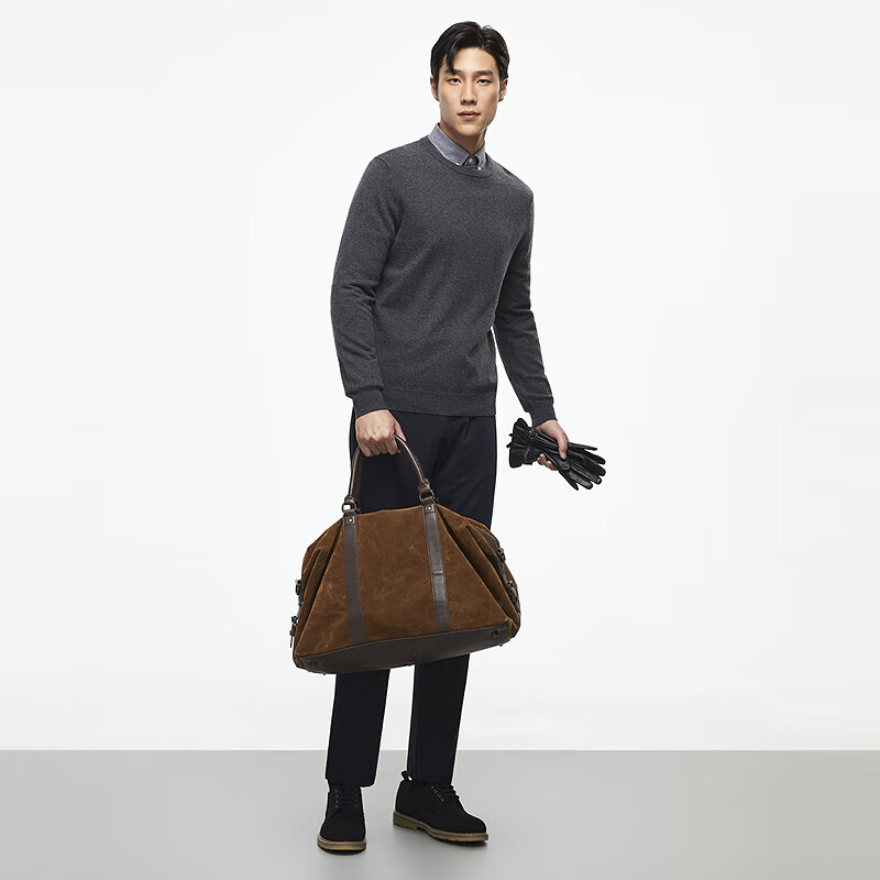 YOUNGOR Men's 100% Wool Autumn Winter Warm Business Crew Neck Wool Sweater 639994
