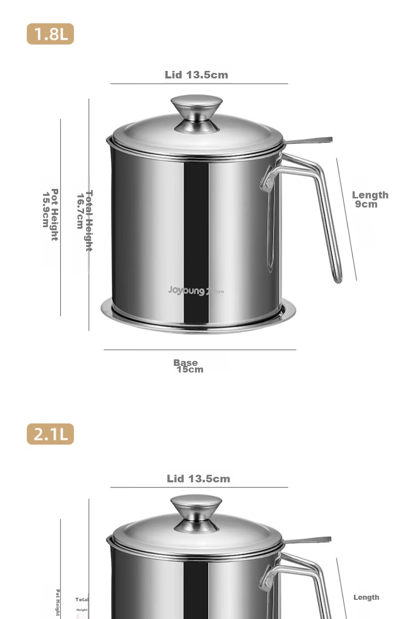 Joyoung Oil Dispenser, 304 Stainless Steel, Household Oil Strainer, Oil Storage Bottle, Kitchen Essential Tool, 1.8L 29