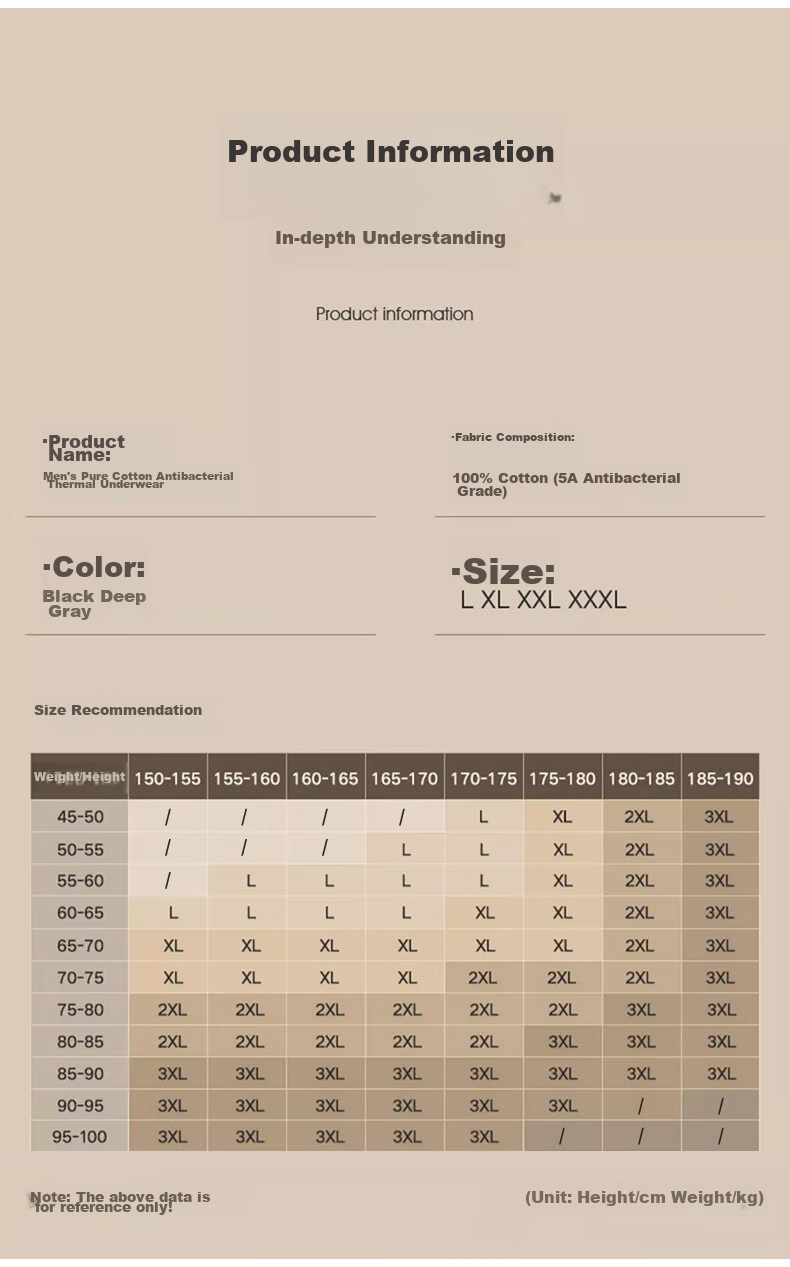 LangSha 2 Pairs of Men's Autumn Long Johns, 100% Pure Cotton Antibacterial Thermal Underwear for Men, Warm Pants, Thin Thermal Underwear Set for Autum 12