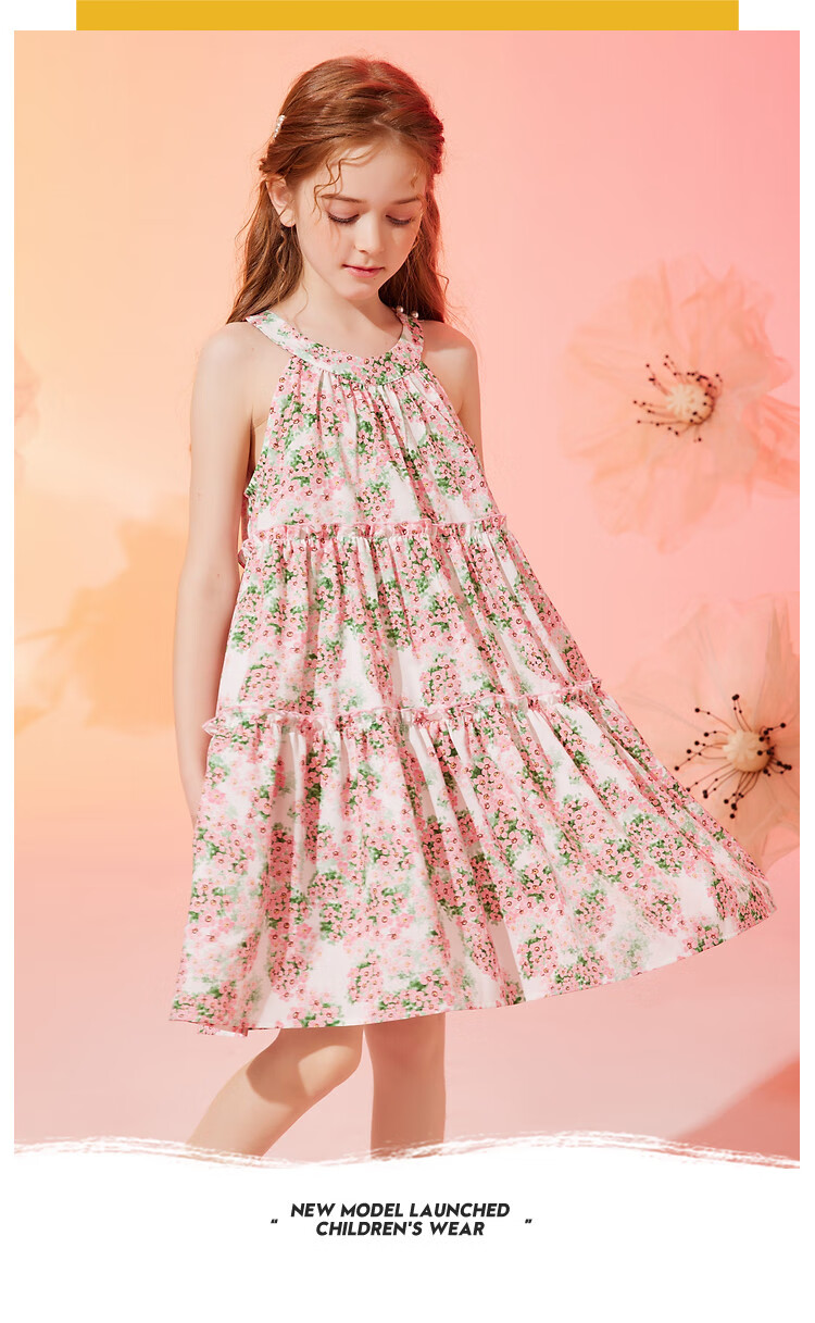 ASK JUNIOR Girls' Summer Dress, All-Over Print Spaghetti Strap Dress, Vacation Children's Princess Dress 7