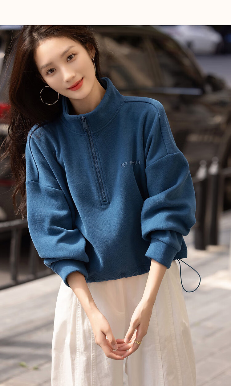Dme [Smart Relaxation] Winter Minimalist Cloud Texture Cotton Letter Silicone Print Fashionable Stand Collar Zipper Sweatshirt for Women 19