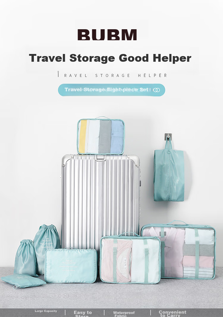 BUBM Travel Storage Bag, Luggage Organizer, Clothes Sorting Pouch, Tourist Clothing Storage, Drawstring Shoe And Underwear Bag, Eight-Piece Set 1