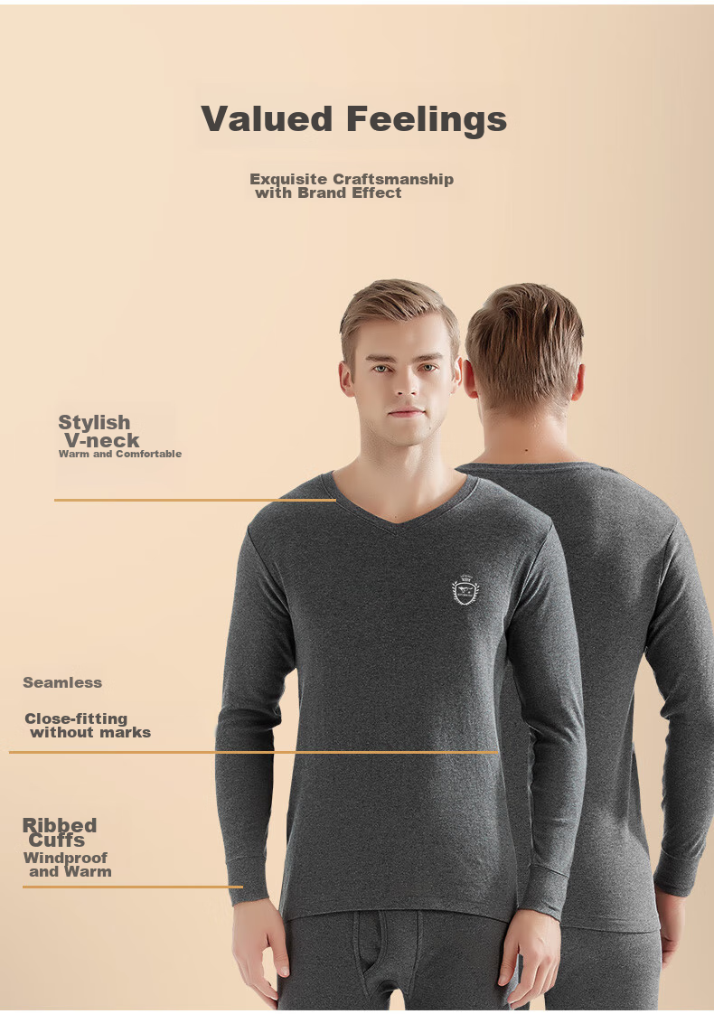 SEPTWOLVES [Antibacterial] Men's Autumn And Winter Undershirt, Pure Cotton Thermal Top, Men's Warm Underwear, All-Cotton V-Neck Cotton Sweater 8