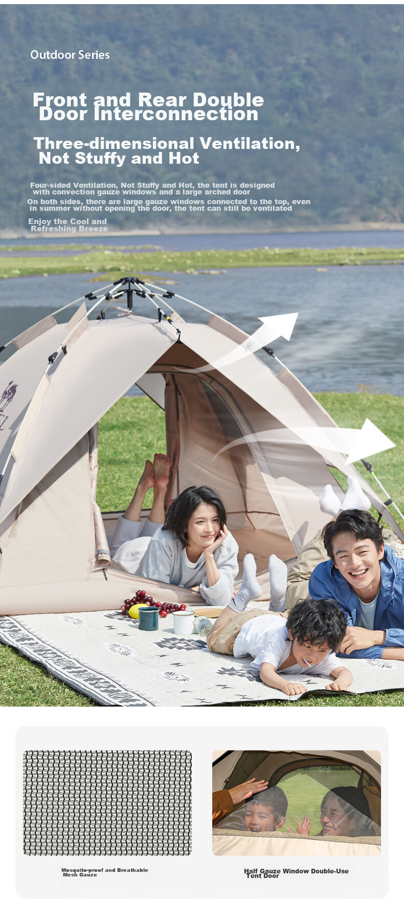 CAMEL Outdoor Hydraulic Tent, Thickened Portable Fully Automatic Camping Tent, Outdoor Picnic Rainproof Camping Equipment, Mocha Color 8