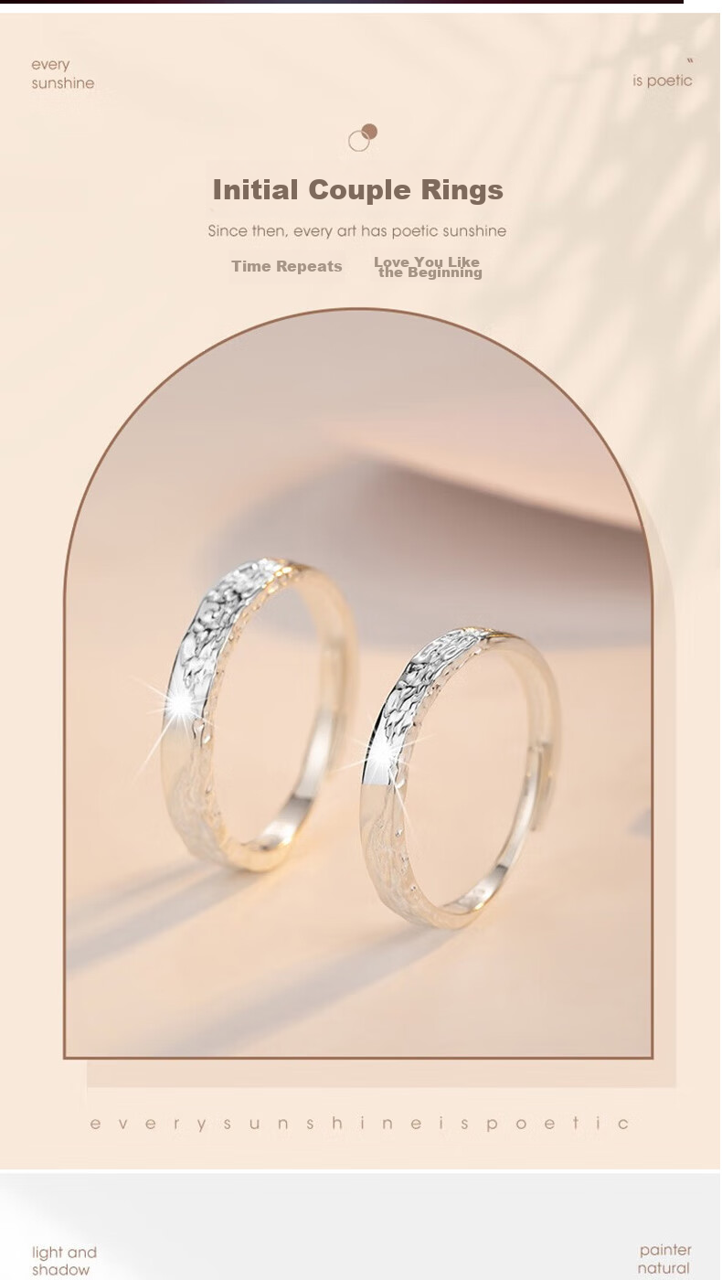 MANHE S999 Sterling Silver Couple Rings, One Pair of Engagement Diamond Rings, Adjustable Women's And Men's Birth Ring, Valentine's Day Gift 3