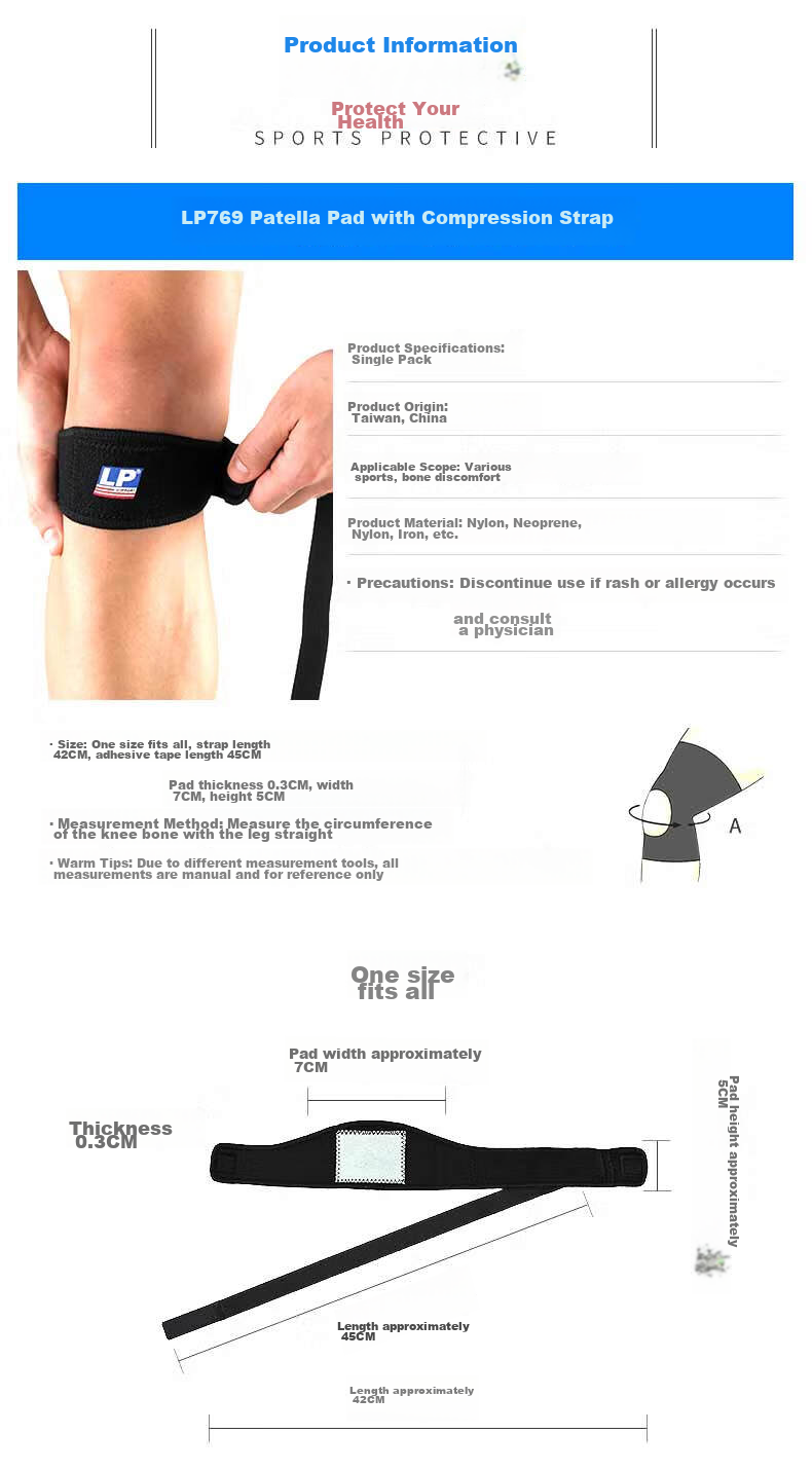 LP 769 Wide Pad Professional Sports Patellar Strap Knee Brace, Patella Stabilizer Compression Bandage, Comprehensive Protection, One Size Fits All 3
