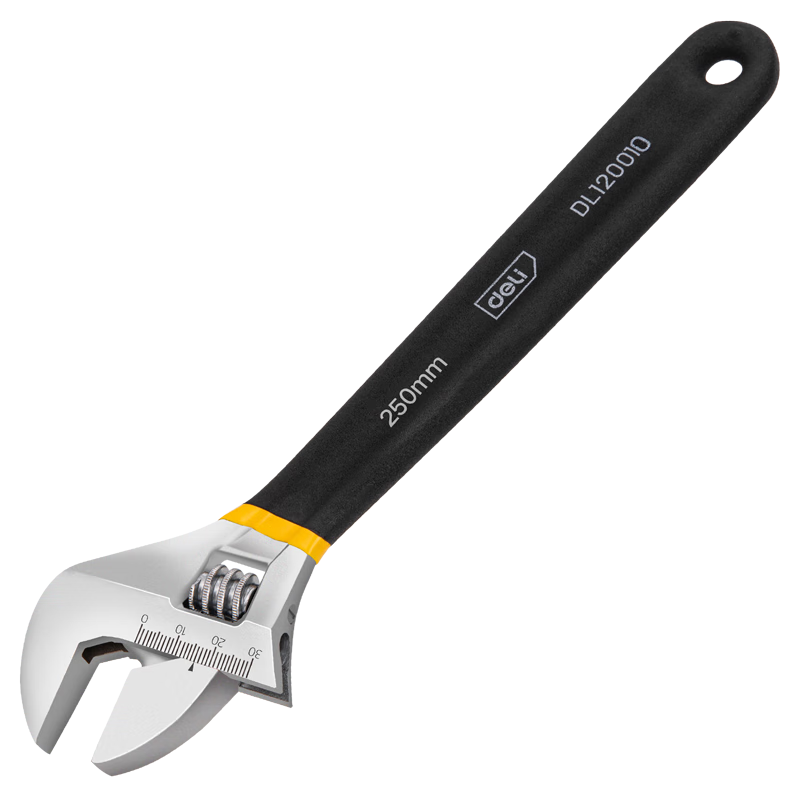 Deli Plastic-Coated Handle Adjustable Wrench, Universal Wide-Mouth Multi-Functional Torque Wrench, 10 Inches