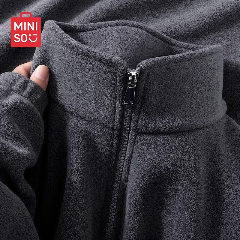 MINISO Aoli Fleece Jacket Men Winter Cold-Resistant Warmth Men's Fleece-Lined Thickened Liner Jacket Dark Gray 3XL