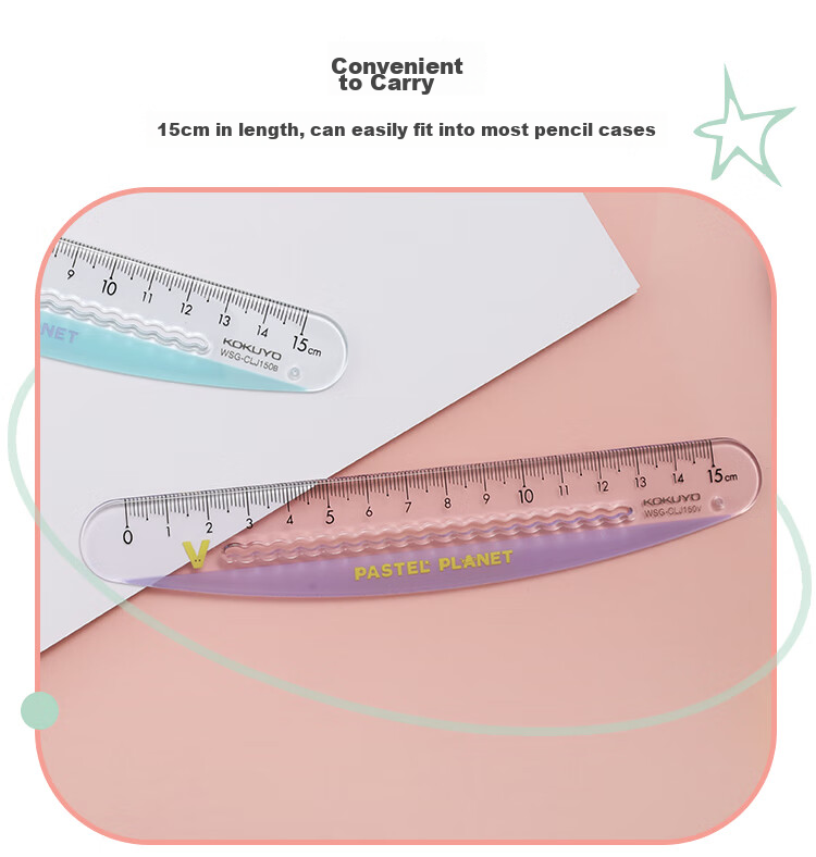 KOKUYO Light-Colored Planet · 15cm Wave Curved Ruler, Transparent Scale, Safe without Sharp Edges, Convenient Marking, Yellow, WSG-CLJ150NY 7