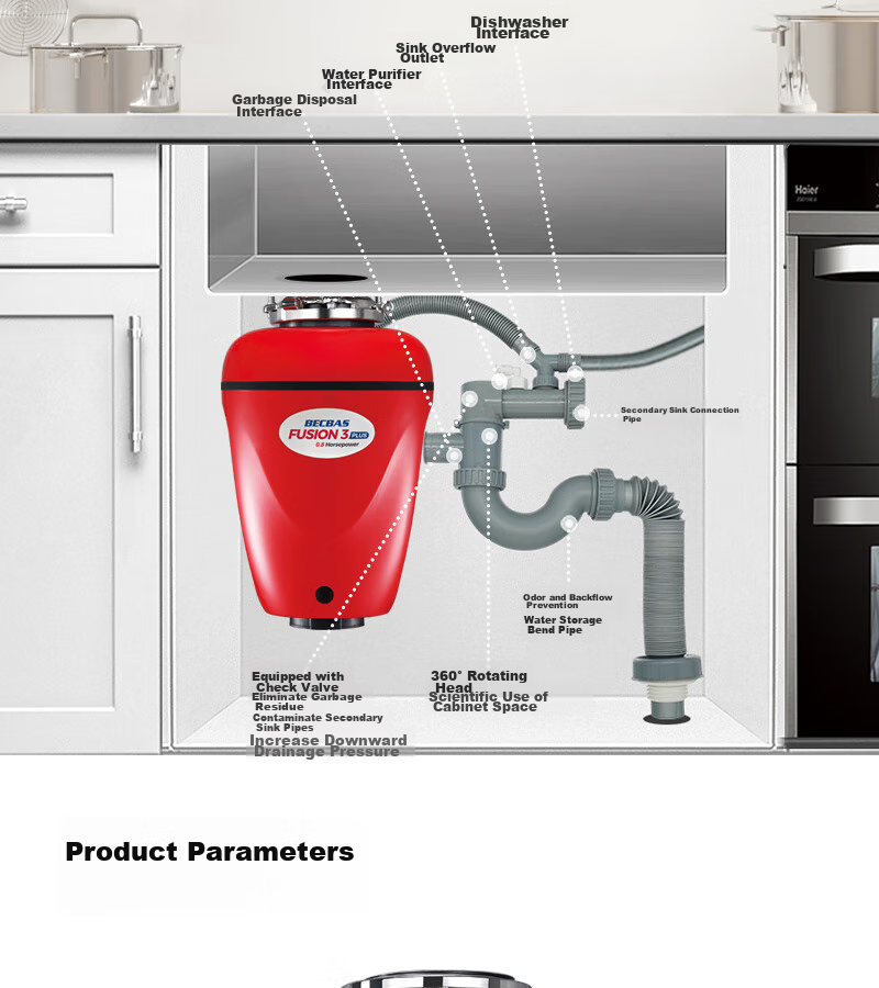 BEcbas Intelligent Garbage Disposal, Household Kitchen Waste Crusher, Automatic Power-Off F3plus 21