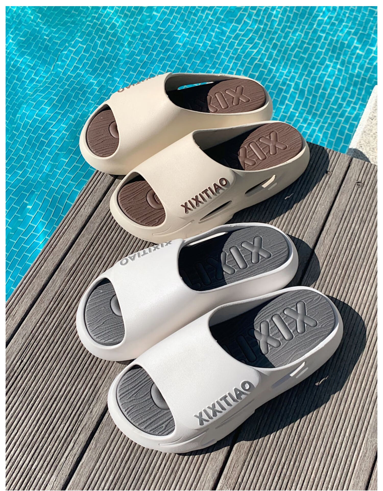 XIXITIAO Summer Trendy Fashion Slippers for Women And Men, Indoor Outdoor Wear, Sports Non-Slip Soft Sole Sandals, Lake Blue, Size 44-45 16