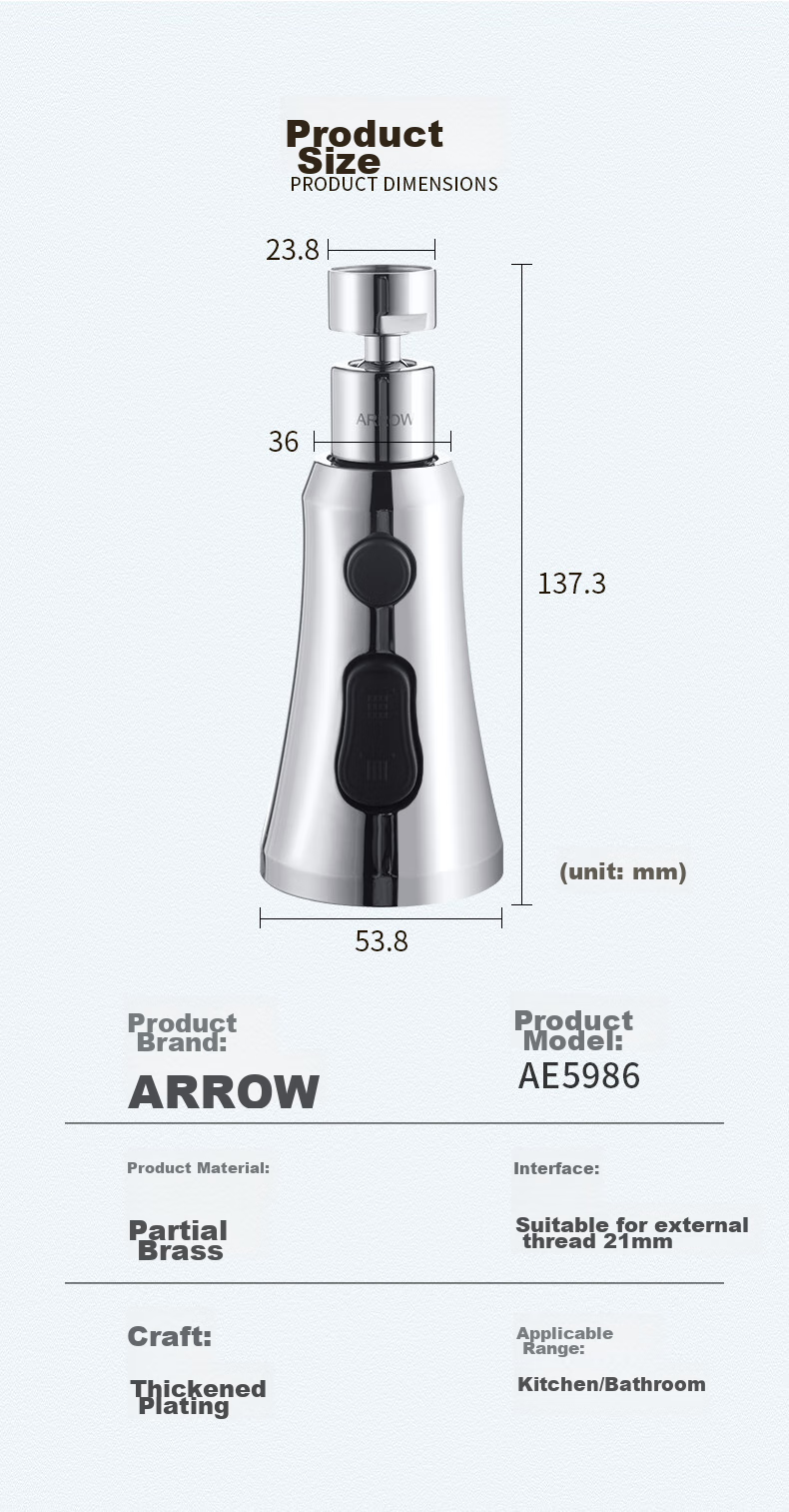 ARROW Faucet Extender Aerator, 360-Degree Rotating Anti-Splash Kitchen Sink Three-Outlet Extender 10