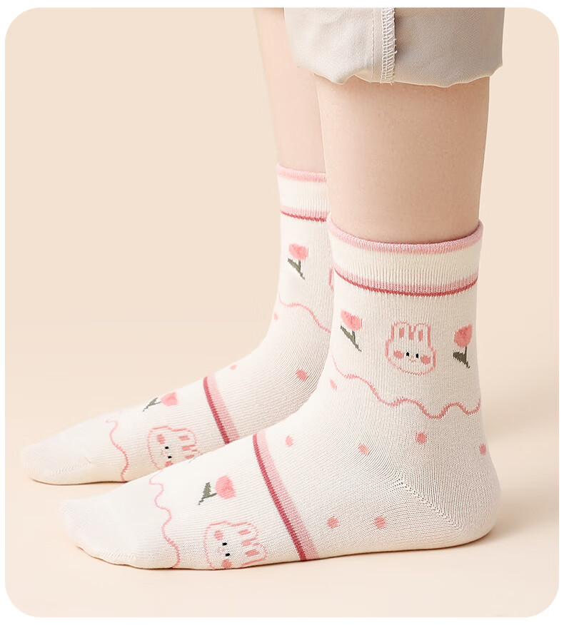LangSha Children's Socks for Girls, Spring Autumn Winter Mid-Calf Socks, Elastic Soft Comfortable Cotton Socks for Girls And Babies, 5 Pairs Pack 13