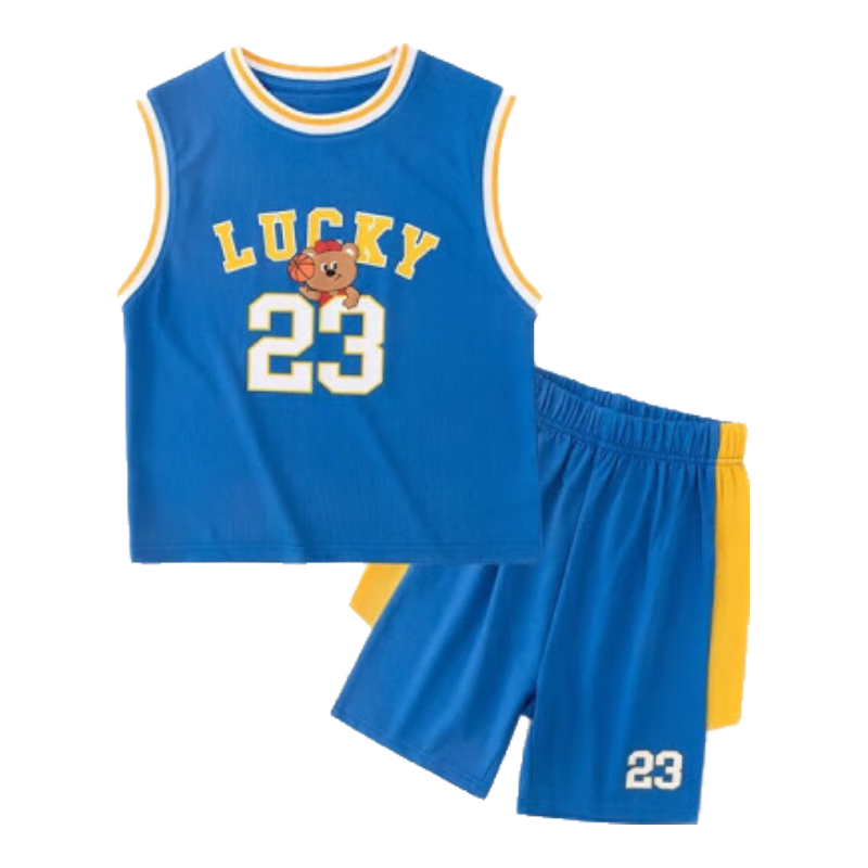 Dudujia Baby Quick-Dry T-Shirt Set, Summer Boys' Basketball Outfit, Stylish Children's Short-Sleeve Shorts Two-Piece Set, Blue, Size 100