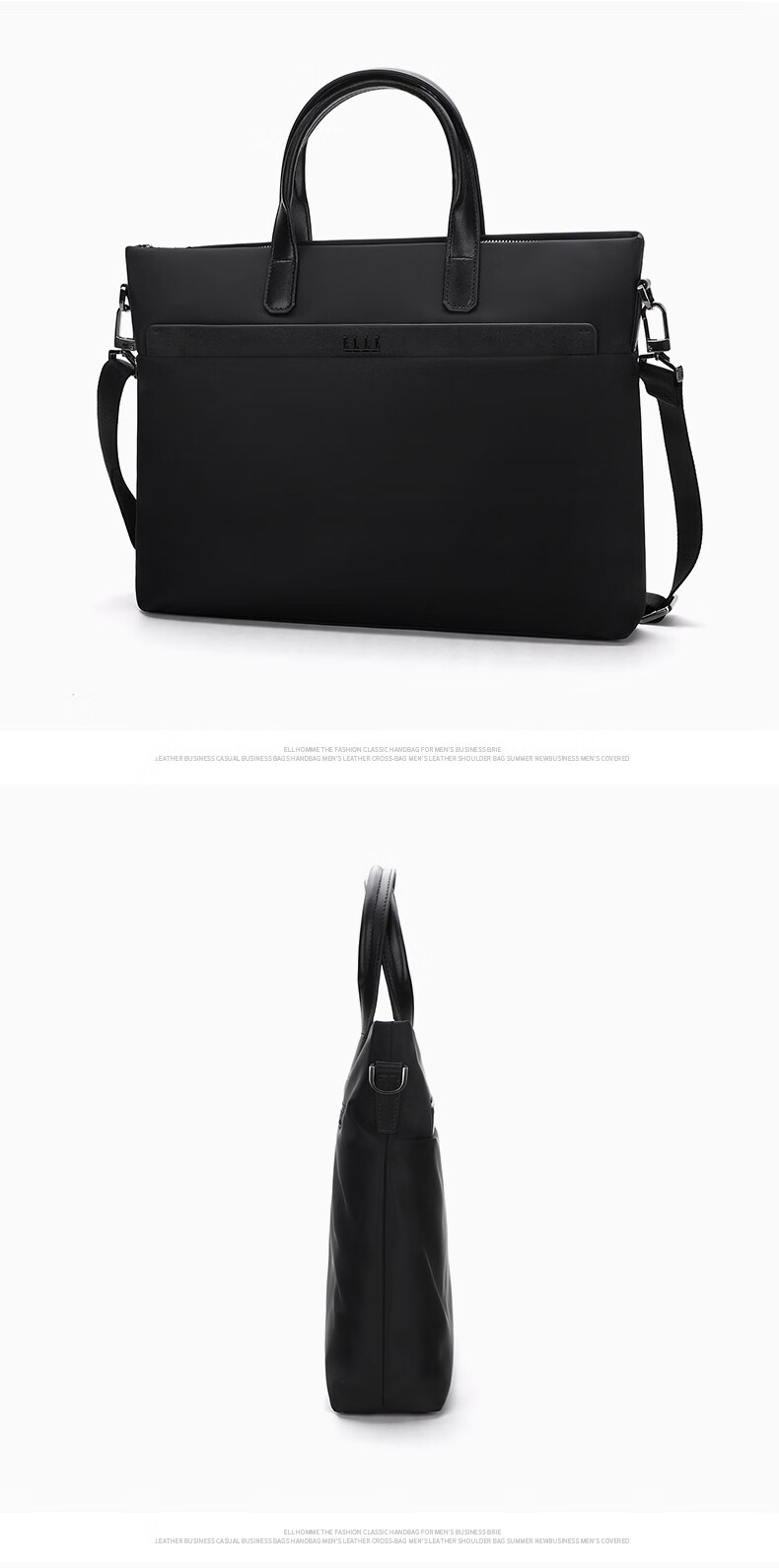 ELLE HOMME Business Men's Briefcase, Fashionable Canvas Crossbody Handbag, Casual 14-Inch Laptop Bag 02210 Black 11