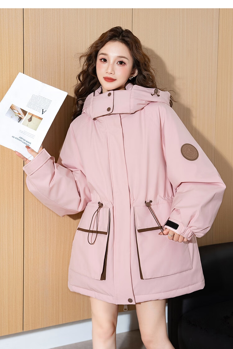 TonLion Women's Hooded Color-Block Workwear Down Jacket Sakura Pink L (Same Style as Guan Xiaotong) 15
