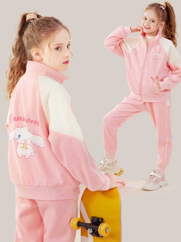 Hello Kitty Girls' Sportswear Set, Spring And Autumn 2026, Children's Casual Jacket, for Older Kids, Two-Piece Set, 024 Pink, Size 170 7