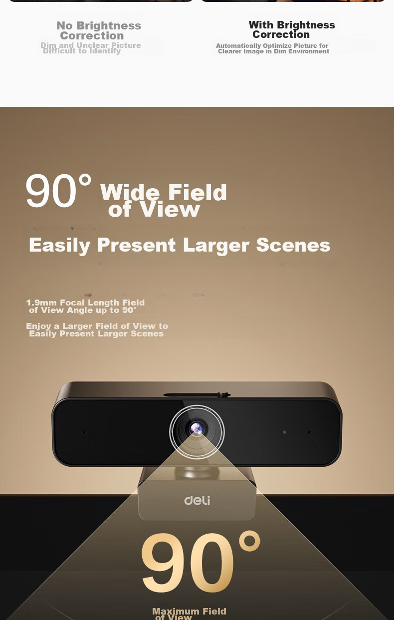 Deli Camera, 2K HD Live Streaming with Microphone, Auto Focus, USB External Camera, Suitable for Desktop And Laptop, Video Conferencing, Online Classes, Video Calls, MM102 9