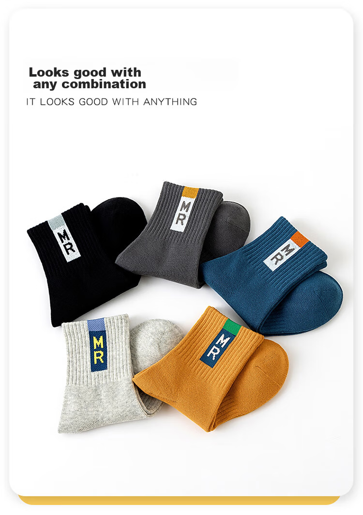 MiiOW Children's Socks, Boys' Cotton Mid-Calf Socks, Boys' Baby Letter Sports Trendy Socks, Mixed Colors, Size L 15