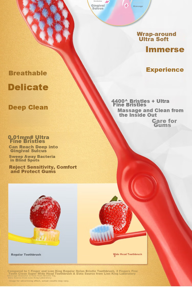 Lion Fine Bristle Wide Thin Tea Sensitive Protection, 2 Wide Heads Adult Toothbrush Soft Bristles Family Pack 11