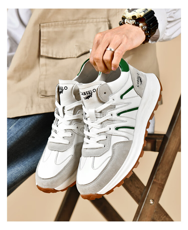 CARTELO Men's Shoes, Spring And Summer Casual Sports Running Hiking Dad Shoes, Travel Sneakers, QH8306, Sand Green, Size 39 58