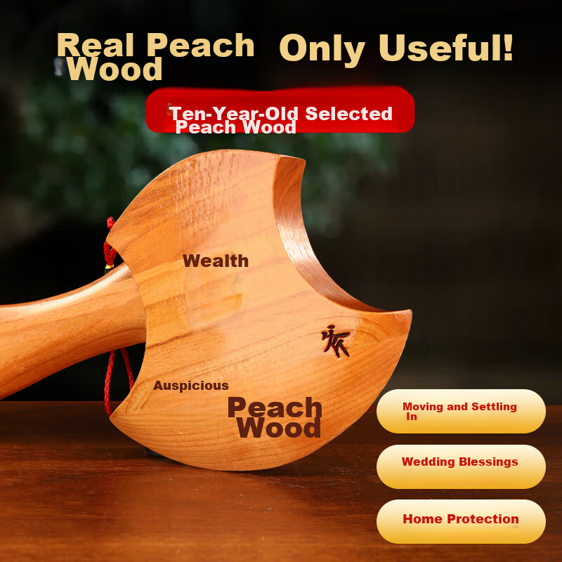 Binyue Peach Wood Axe Pendant, Moving Axe, Peach Wood Axe Head, Housewarming Wedding Sitting Fu Home Living Room Decoration, Small Size