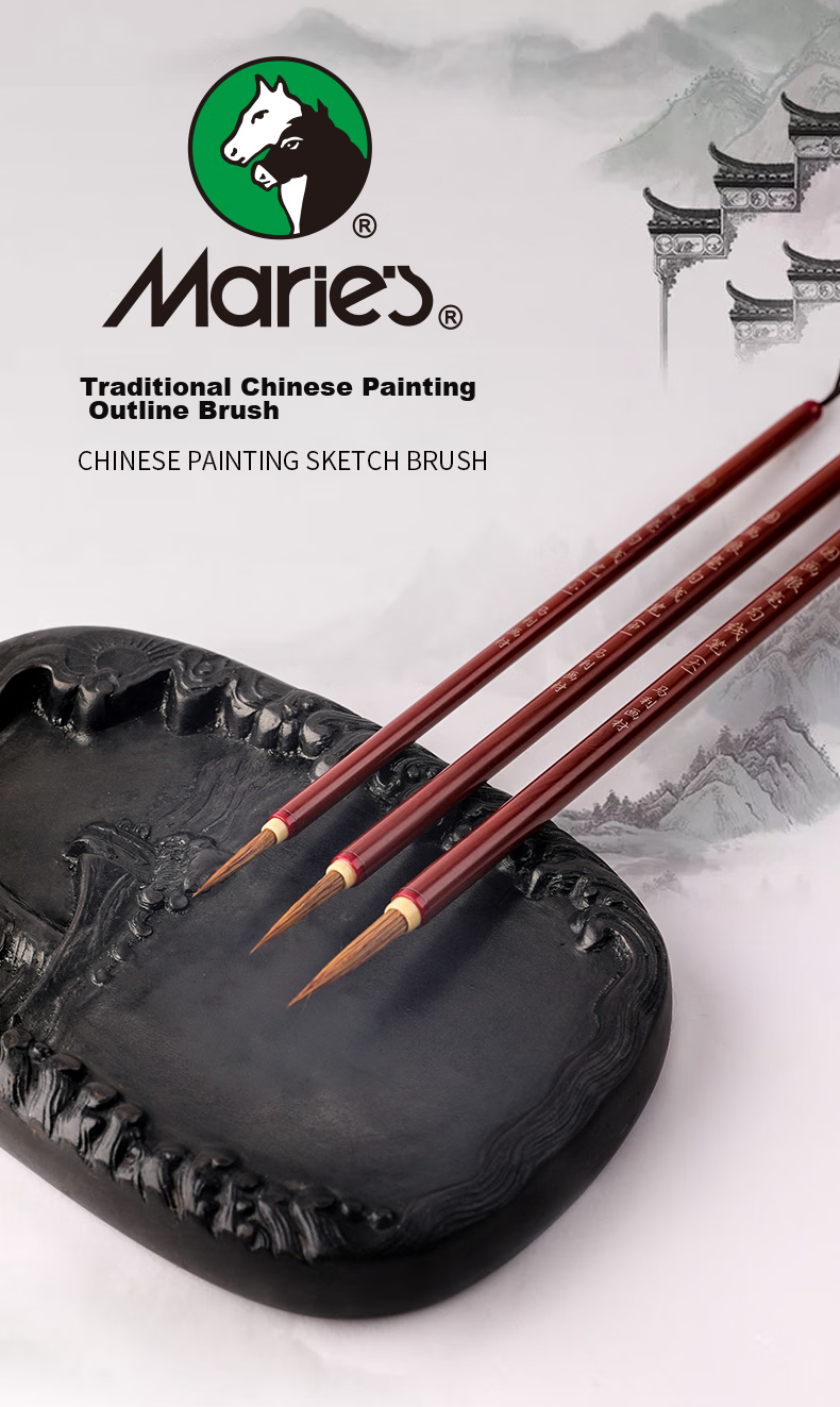 Marie's Wolf Hair Outline Brush Set of 3, Wolf Hair Calligraphy Brush for Large, Medium And Small Regular Script, Calligraphy Landscape And Gongbi Chinese Painting Brush for Beginners' Practice And Copying, G1233 1