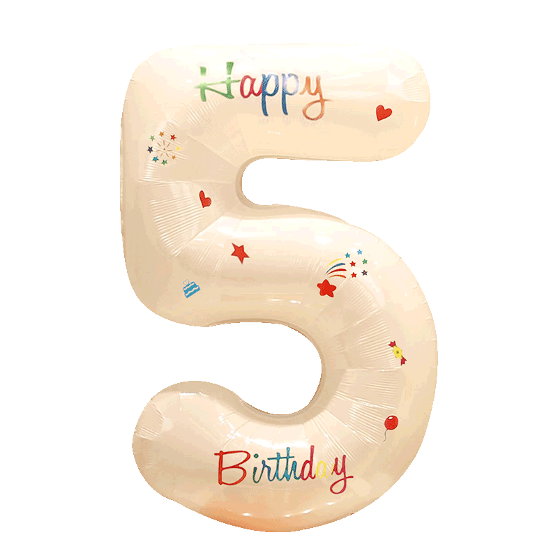 Shicai White Floral Print Number Balloon Decorations, Children's Birthday Party Scene Setup, Outdoor Handheld Photo Props, 5 Pieces