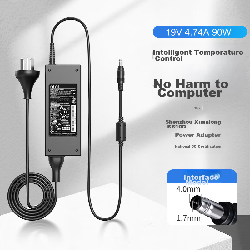 Elei Compatible with Shenzhou Xuanlong A40L-741 K610D Laptop Power Adapter Charger Cable, 19V 4.74A Small Plug 4.0*1.7