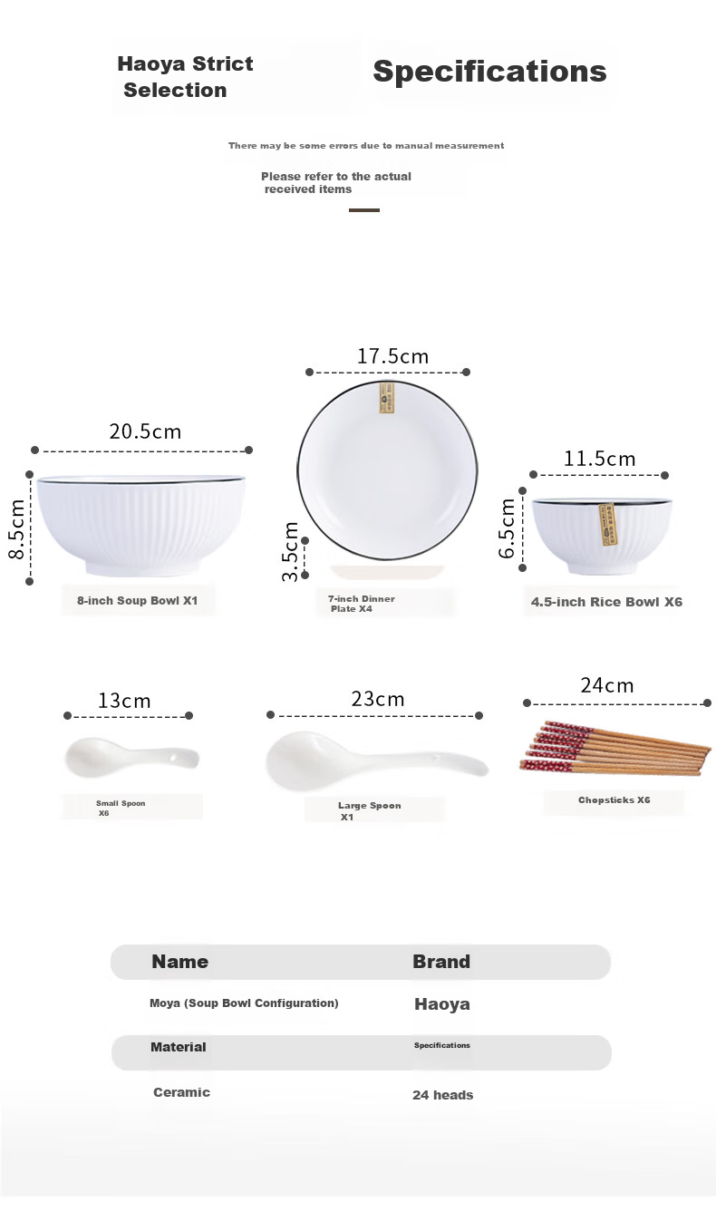 Haoya Jingdezhen Underglaze Color Simple Ceramic Bowl and Plate Dinnerware Set 28 Pieces Housewarming Gift Yan Yu Yao 3