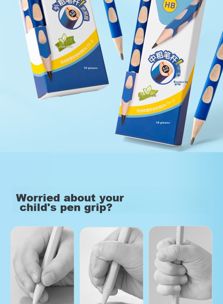 Deli Perforated Pencils, 10 Pieces, HB Medium Thick Triangular Grip, Easy to Hold, Small Hand Grip, Posture-Correcting Pencil, Student Writing Practice Pencil, HC808-HB, Back-To Stationery 2