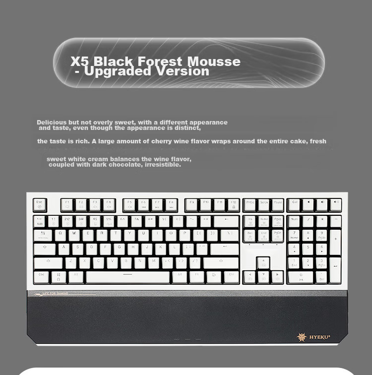 Hyeku X5 Pro Wireless Bluetooth Wired Tri-Mode Keyboard, Five-Port Hot-Swappable, 108 Keys, PBT Keycaps, Black Forest Mousse, Kailh BOX, Lava Gold Switches 3